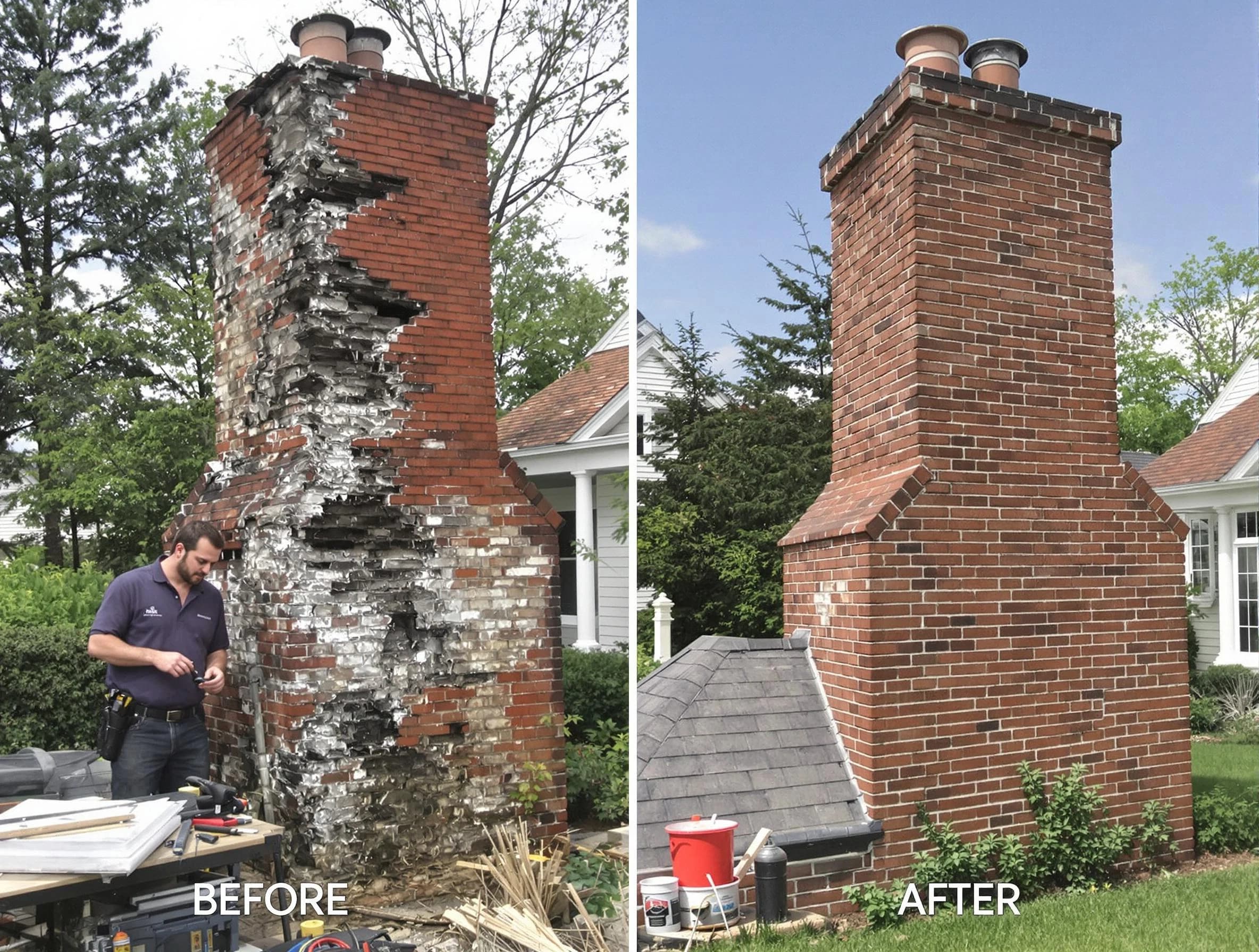 North Andover Chimney Sweep performing a full chimney restoration in North Andover, MA