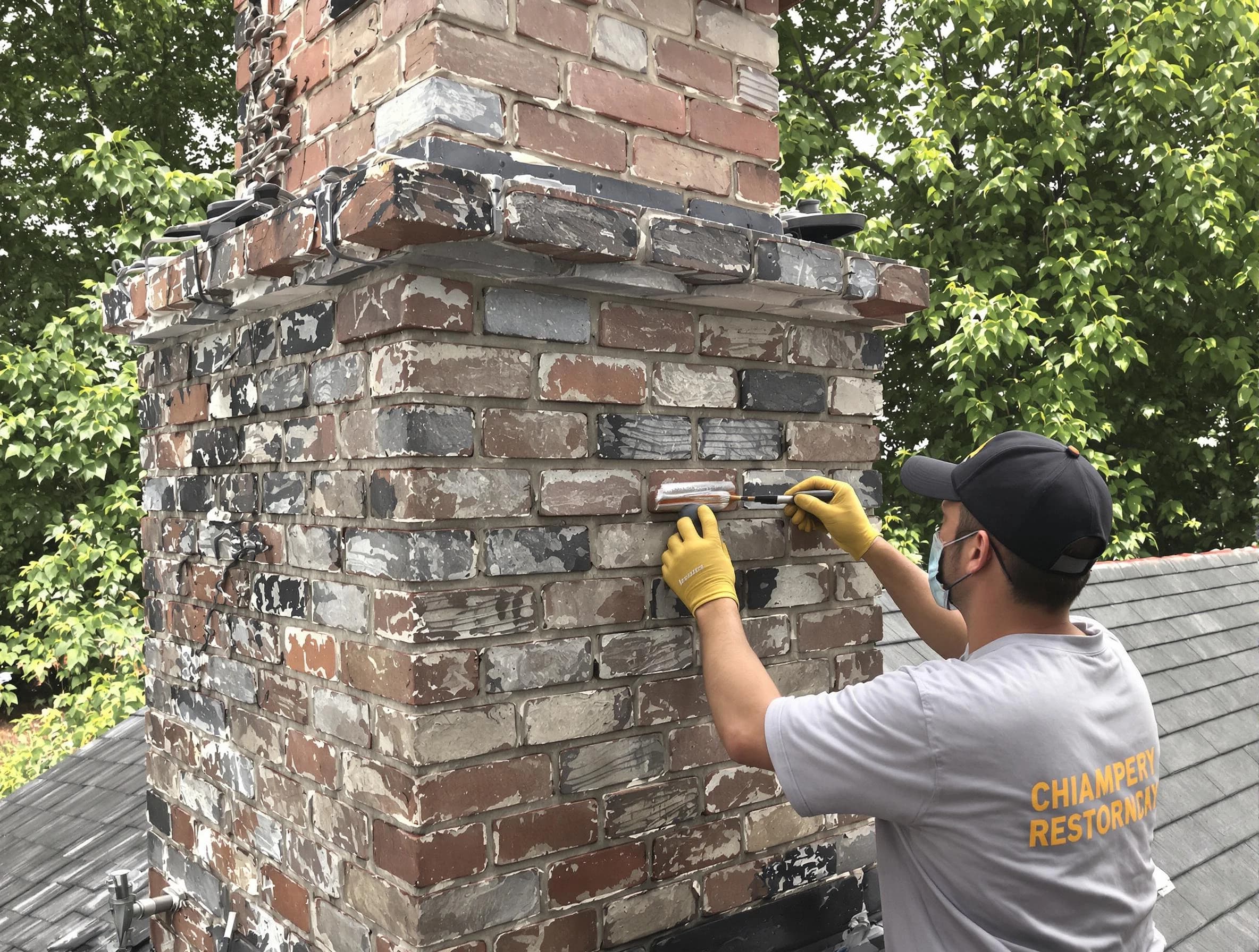 In-progress chimney restoration by North Andover Chimney Sweep in North Andover, MA