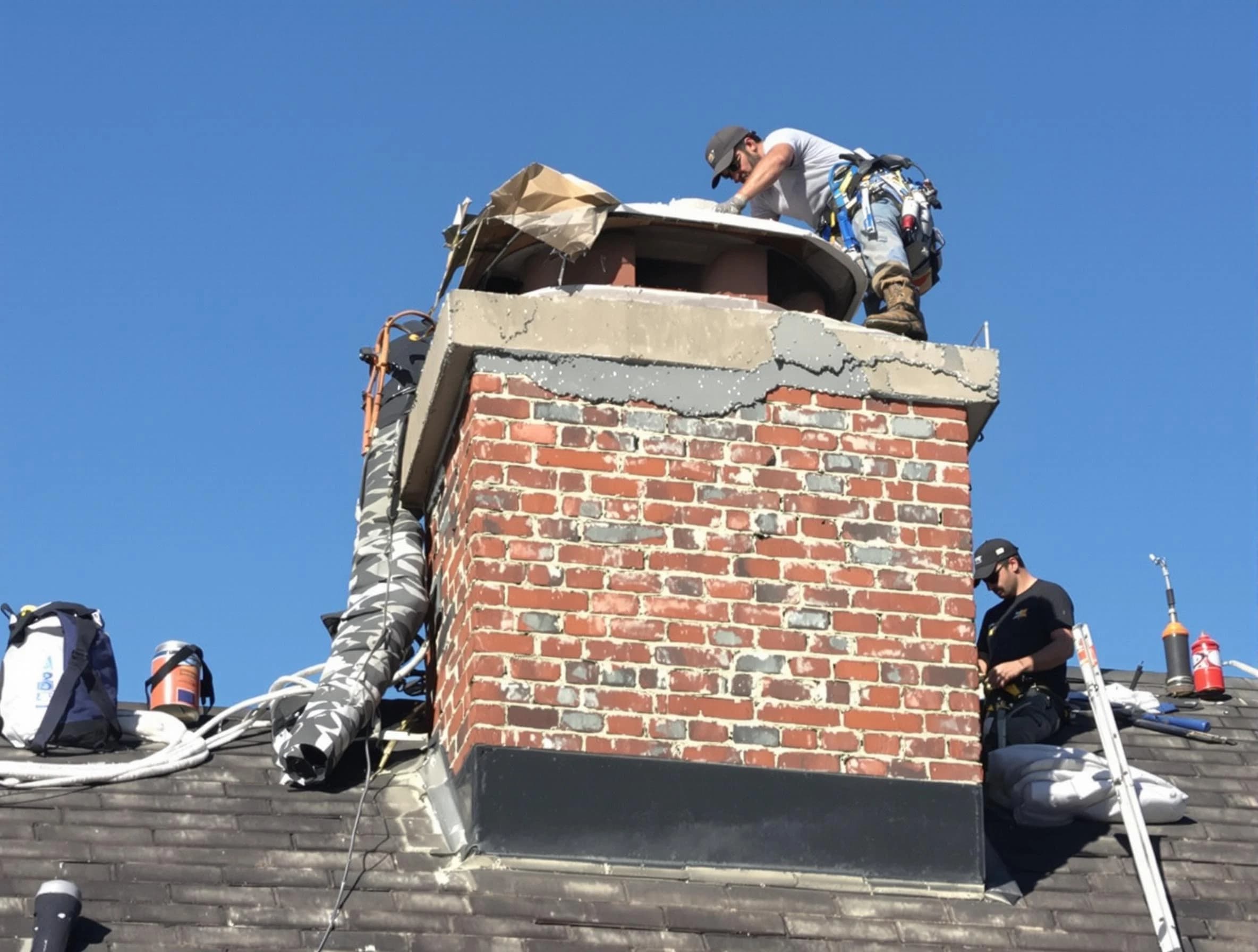 North Andover Chimney Sweep installing a custom chimney crown in North Andover, MA
