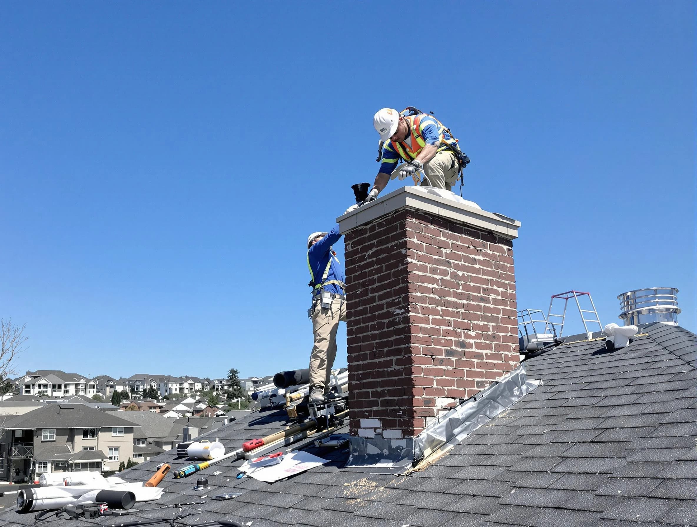 North Andover Chimney Sweep repairing a chimney crown in North Andover, MA