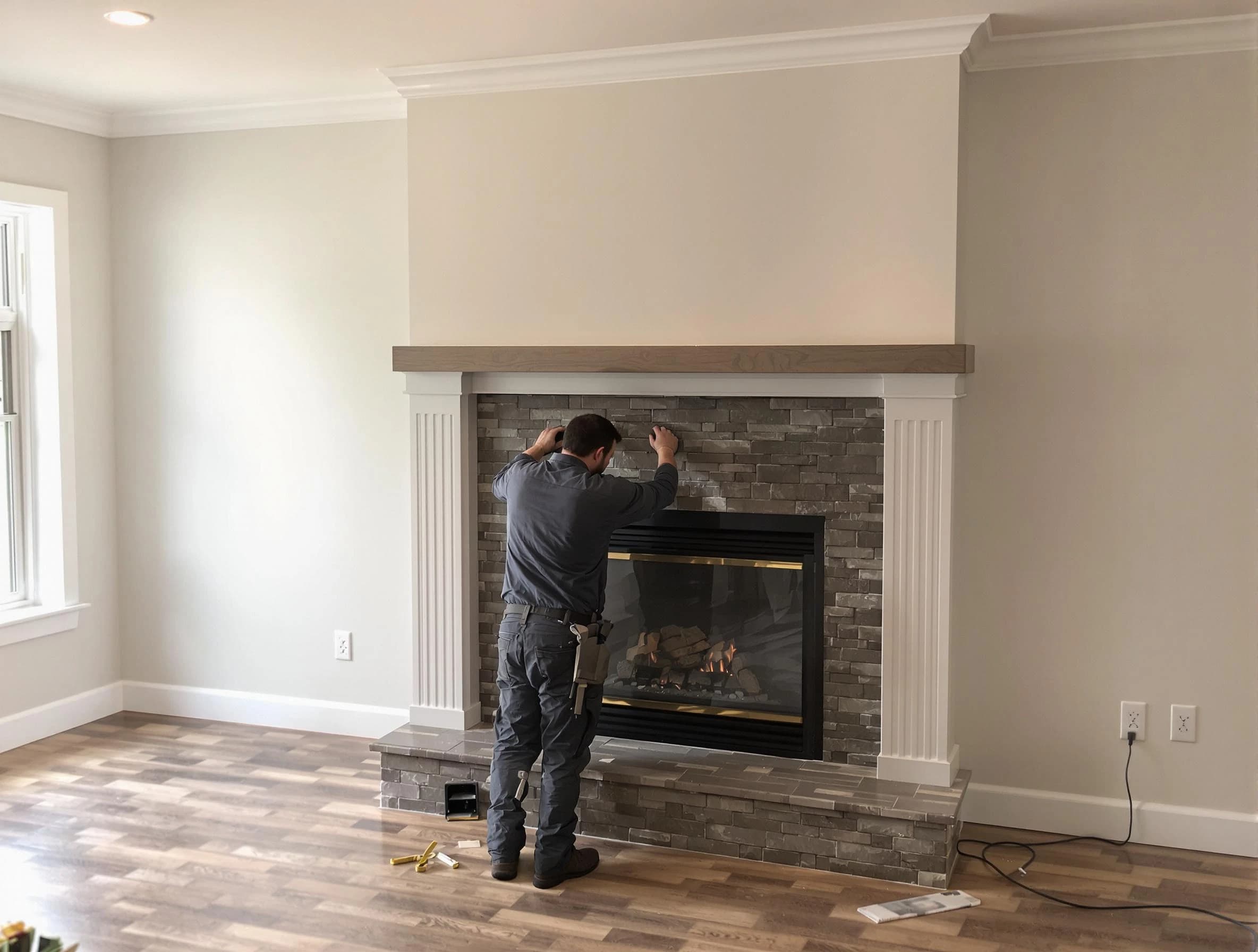 North Andover Chimney Sweep finishing a custom fireplace install in North Andover, MA