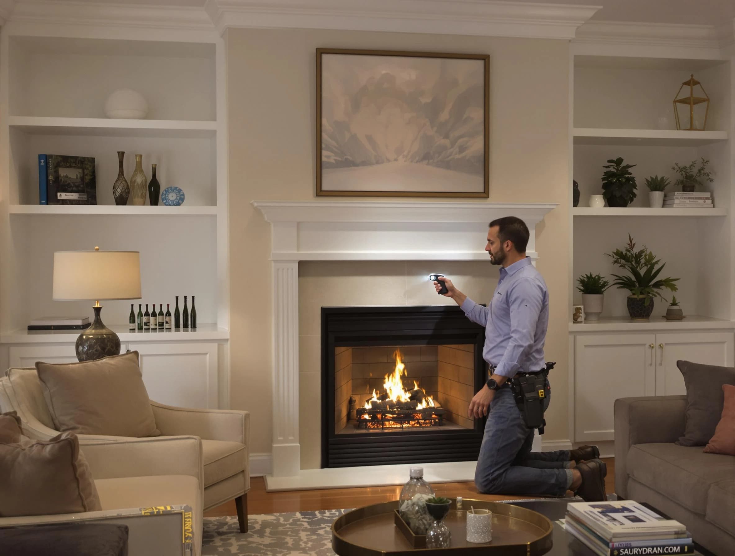 North Andover Chimney Sweep conducting a fireplace safety inspection in North Andover, MA